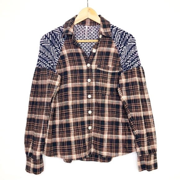 Free people, fire side nights, plaid flannel button down shirt - Picture 2 of 11